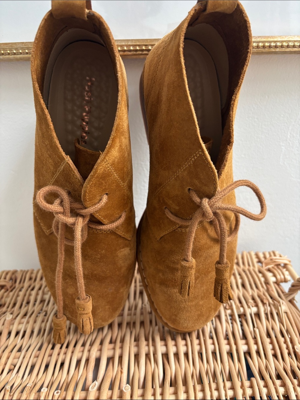 Hush Puppies Suede Ankle Booties in Camel Brown
